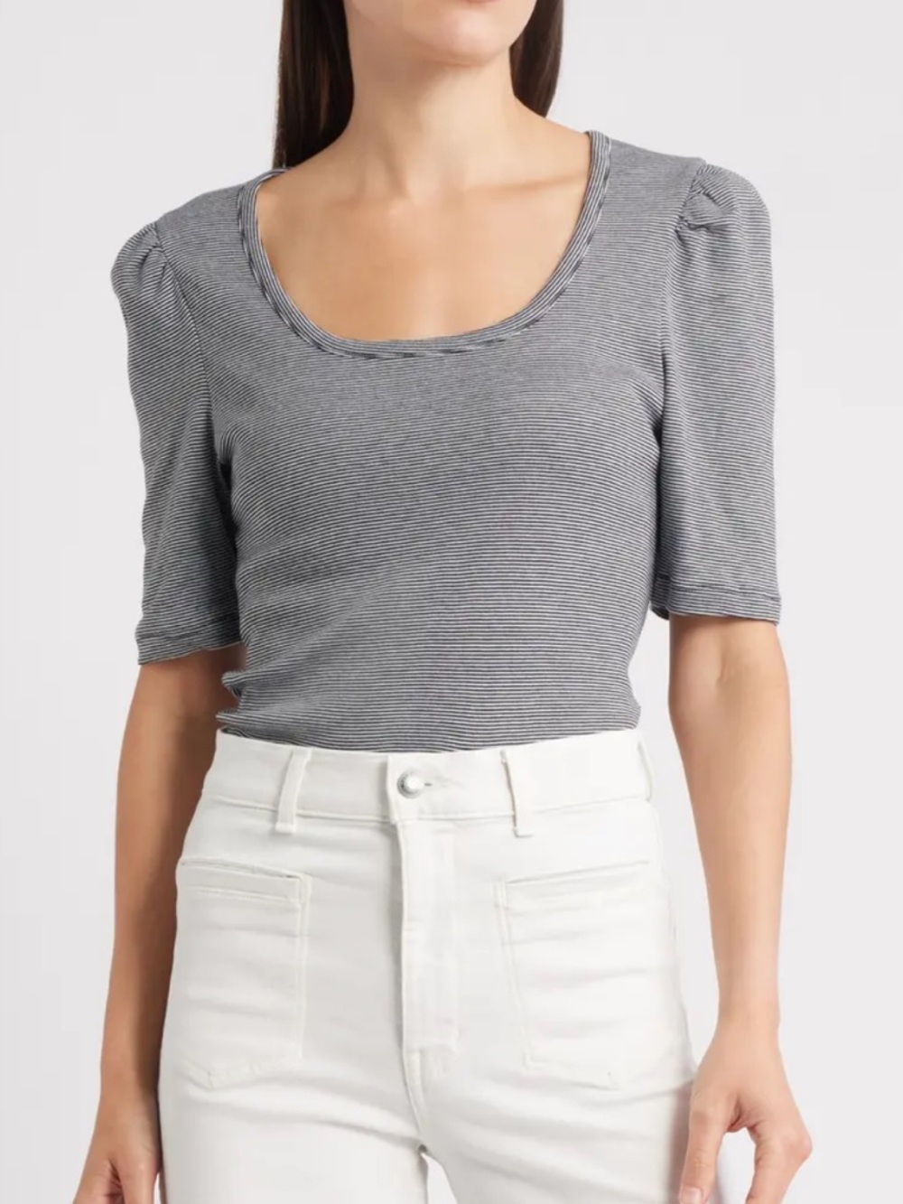 Madewell Stripe Puff Sleeve Scoop Neck T-Shirt gently used size M
